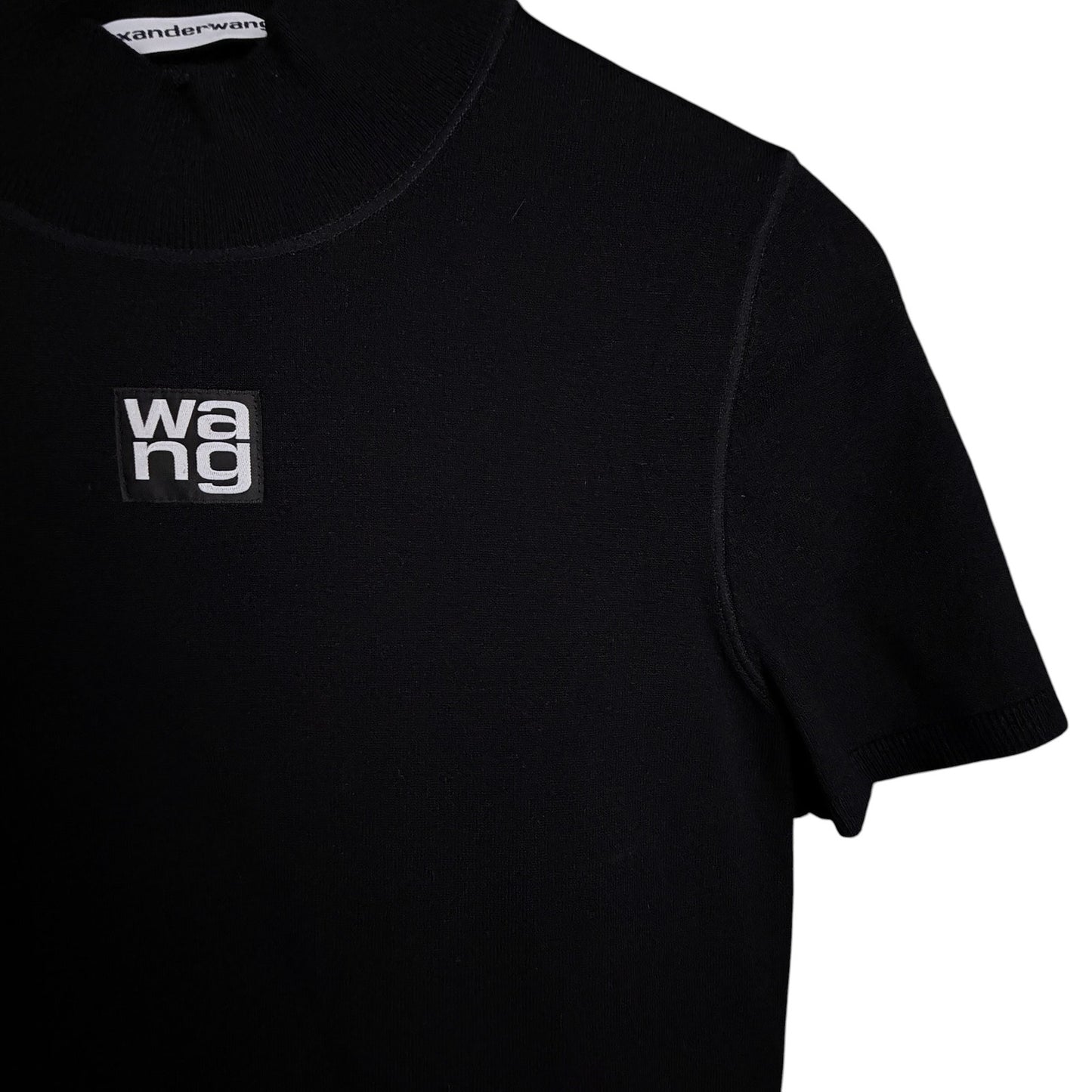 Alexander Wang Women's Medium Black Mock Neck Short Sleeve Cropped Black Top