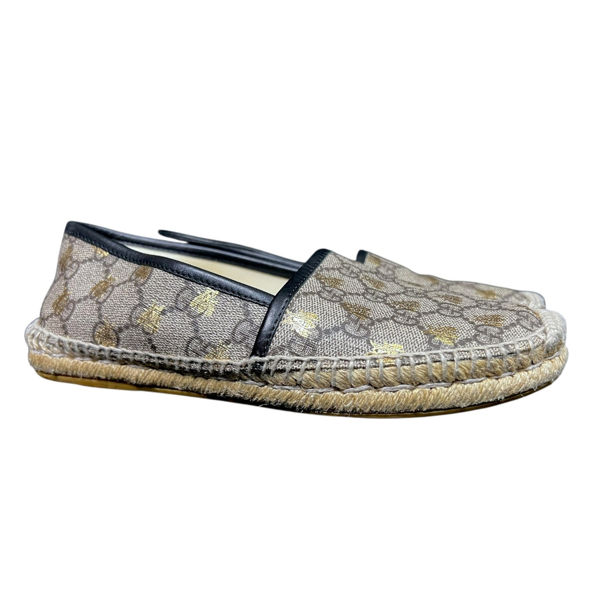 Gucci Supreme Monogram Gold Bees Print Flats Espadrilles EU 37 US W6.5 Luxury