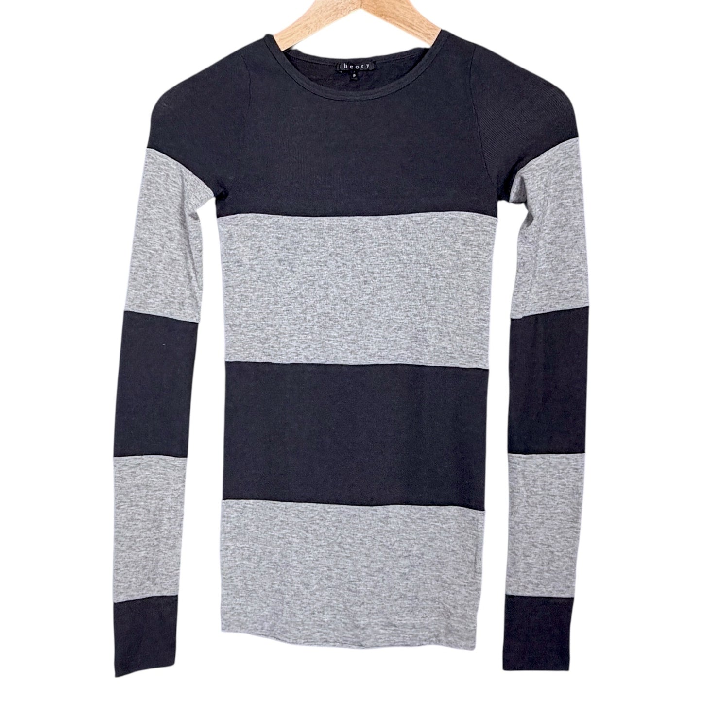 Theory Women's Blue & Gray Striped Sweater Tunic Modal & Wool Petite