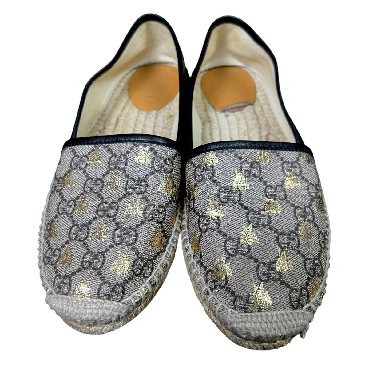 Gucci Supreme Monogram Gold Bees Print Flats Espadrilles EU 37 US W6.5 Luxury