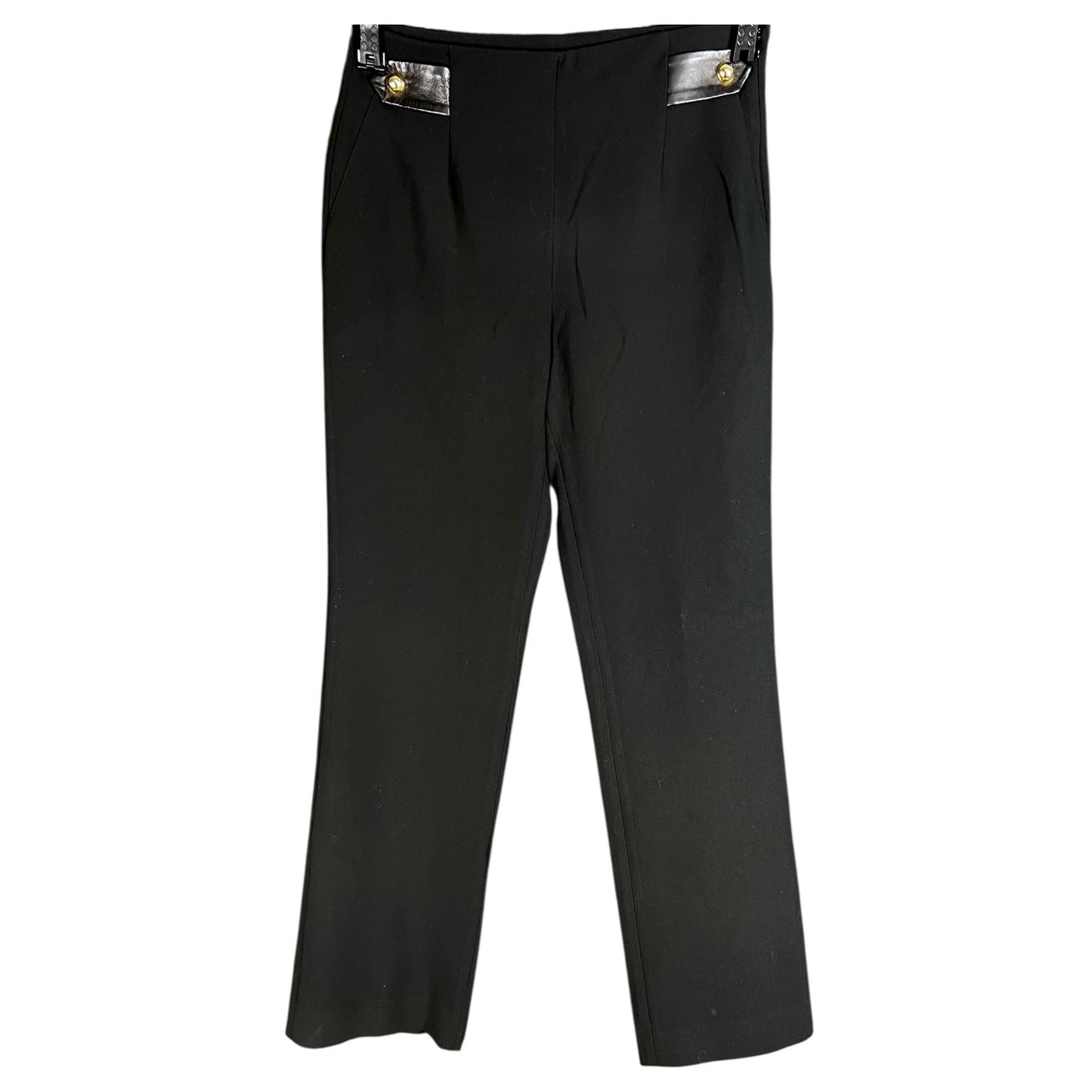 Sandro Paris Black Flared Leg Pants Trousers with Gold Button Accents