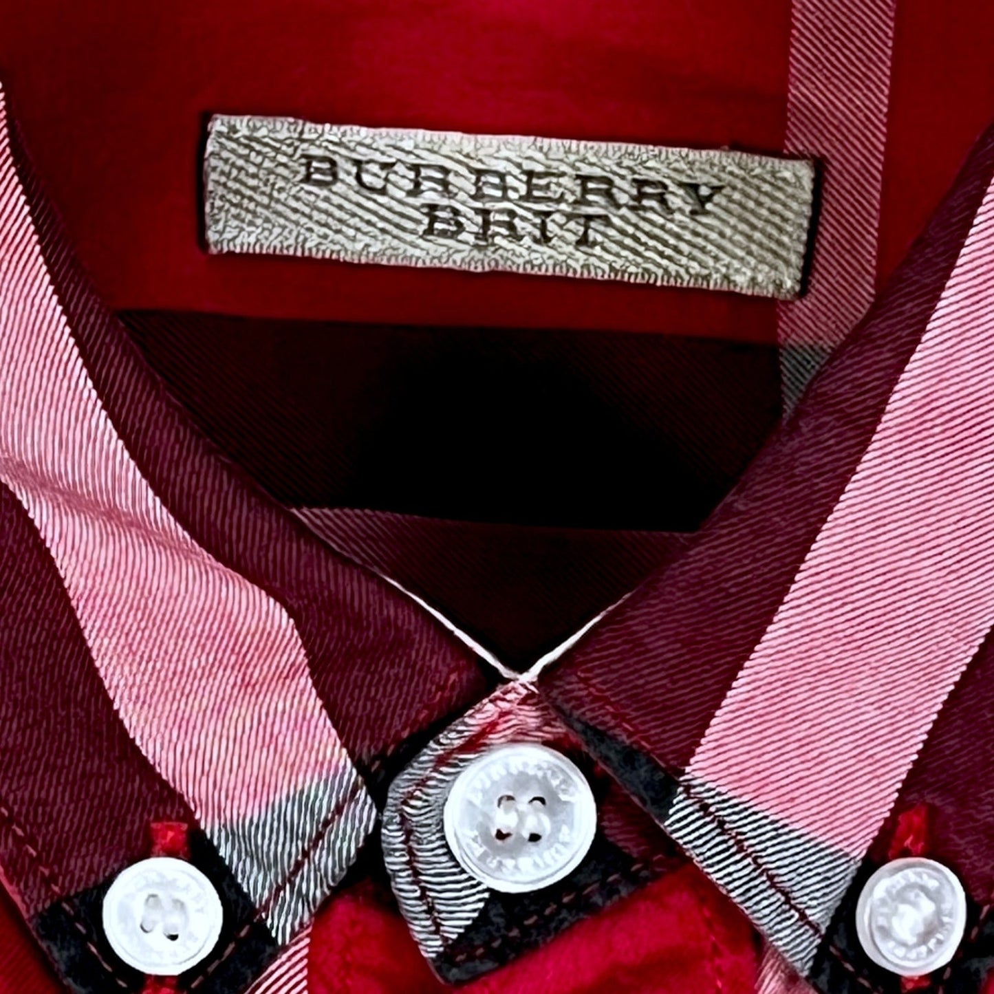 Burberry Brit Red Classic Check Print Men's Medium Button-Down Shirt Preppy Lux