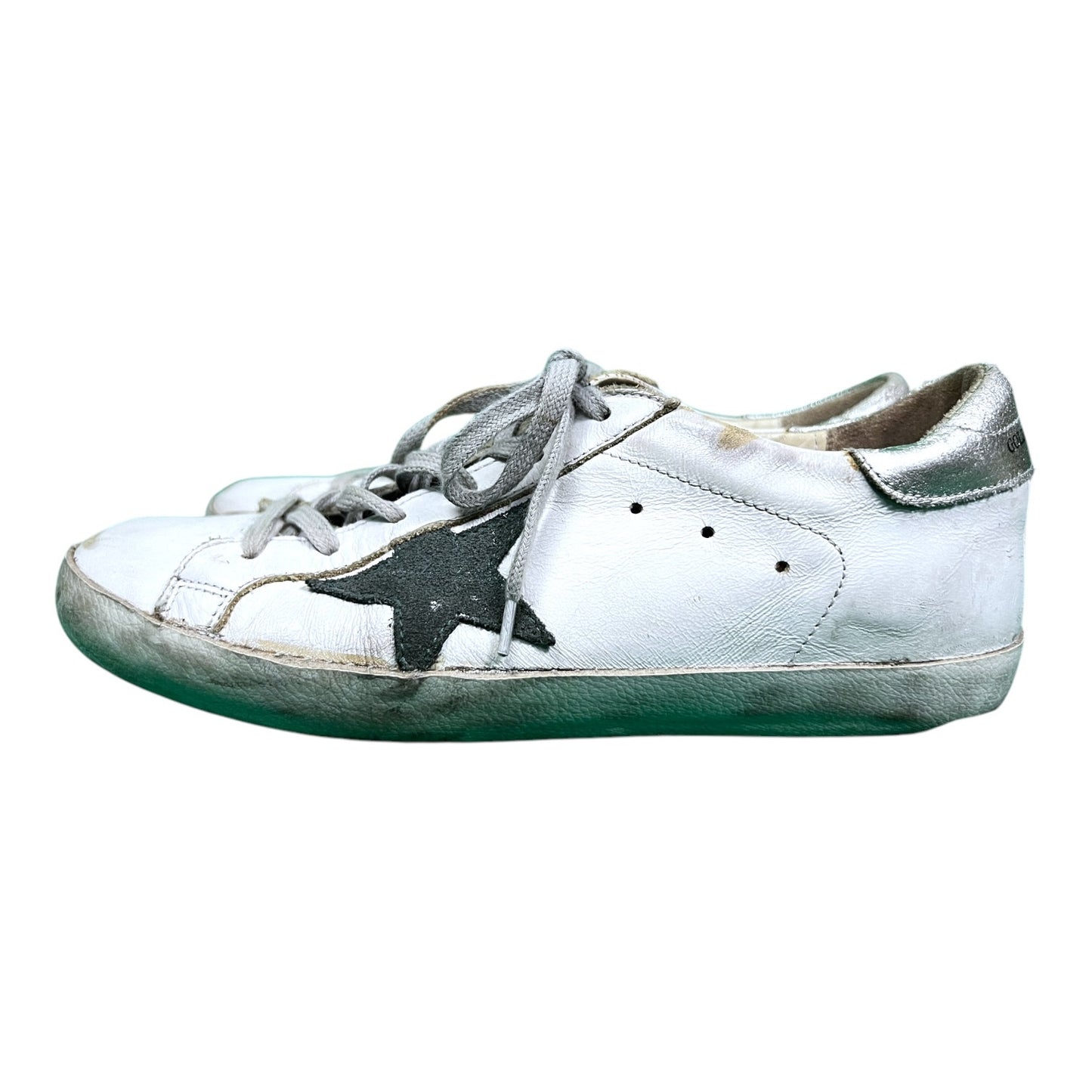 Golden Goose Superstar Distressed Leather Sneakers White Silver - $530 Retail