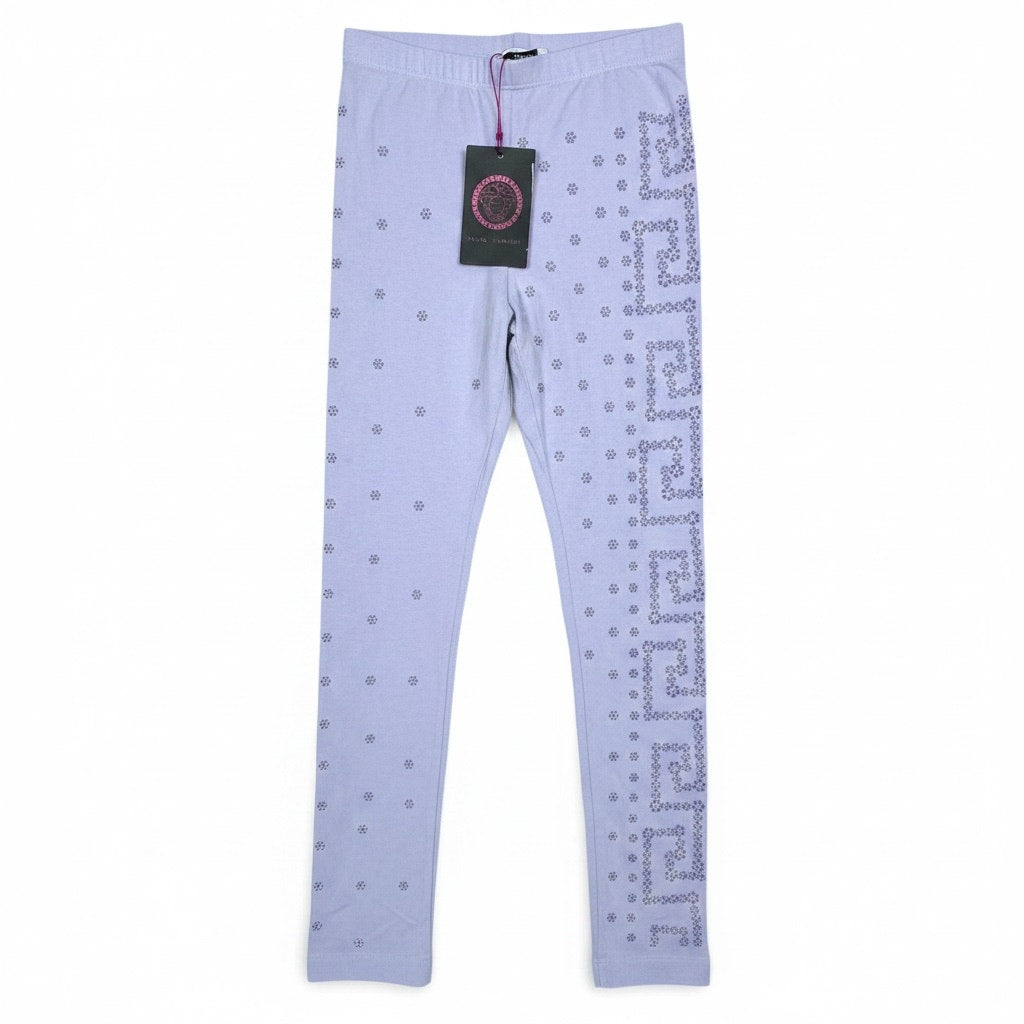 Young Versace Light Purple Greco Rhinestone Floral Girls Small Stretch Pants NWT