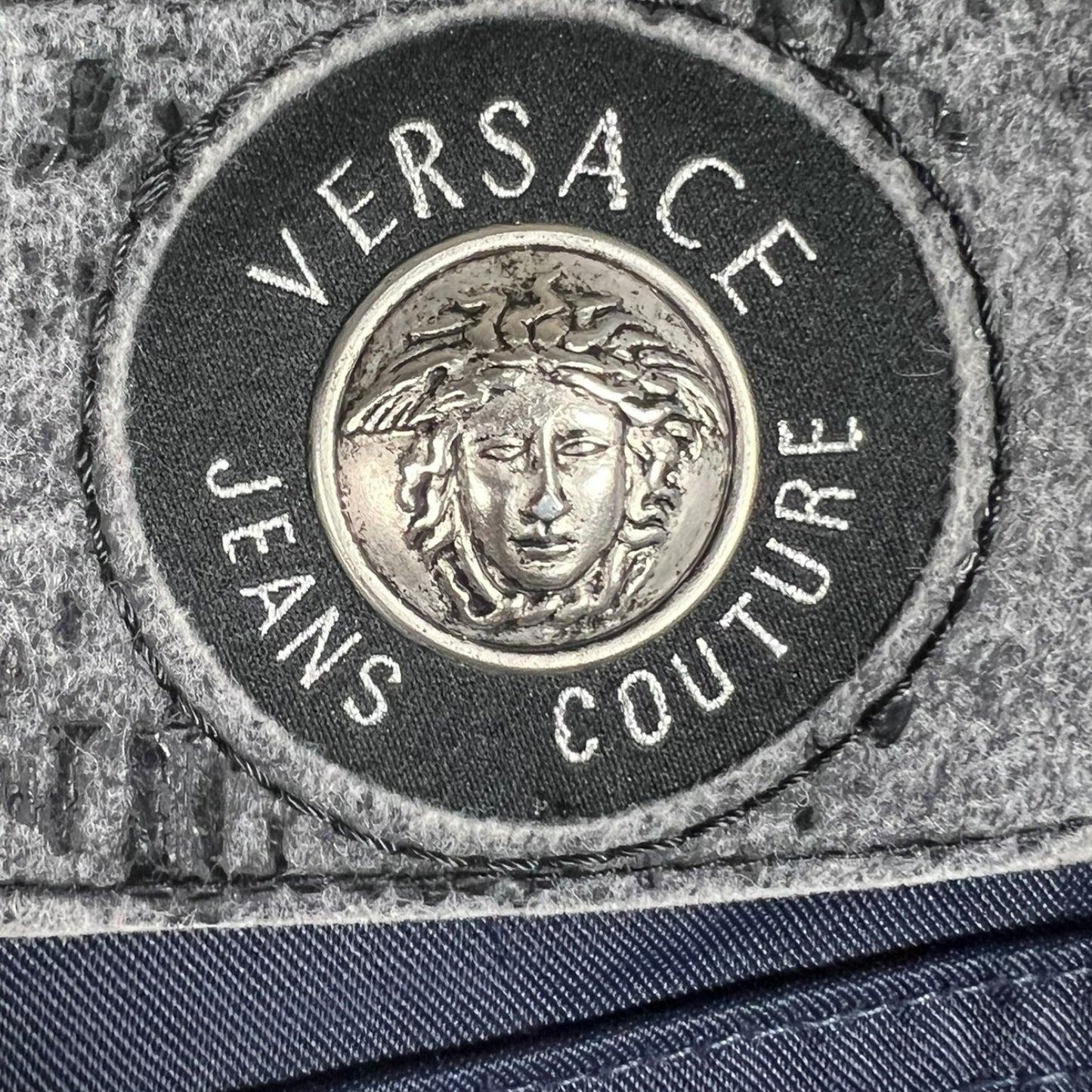 Versace Jeans Couture Navy Blue Coated Straight Leg Denim Jeans Vintage Y2K