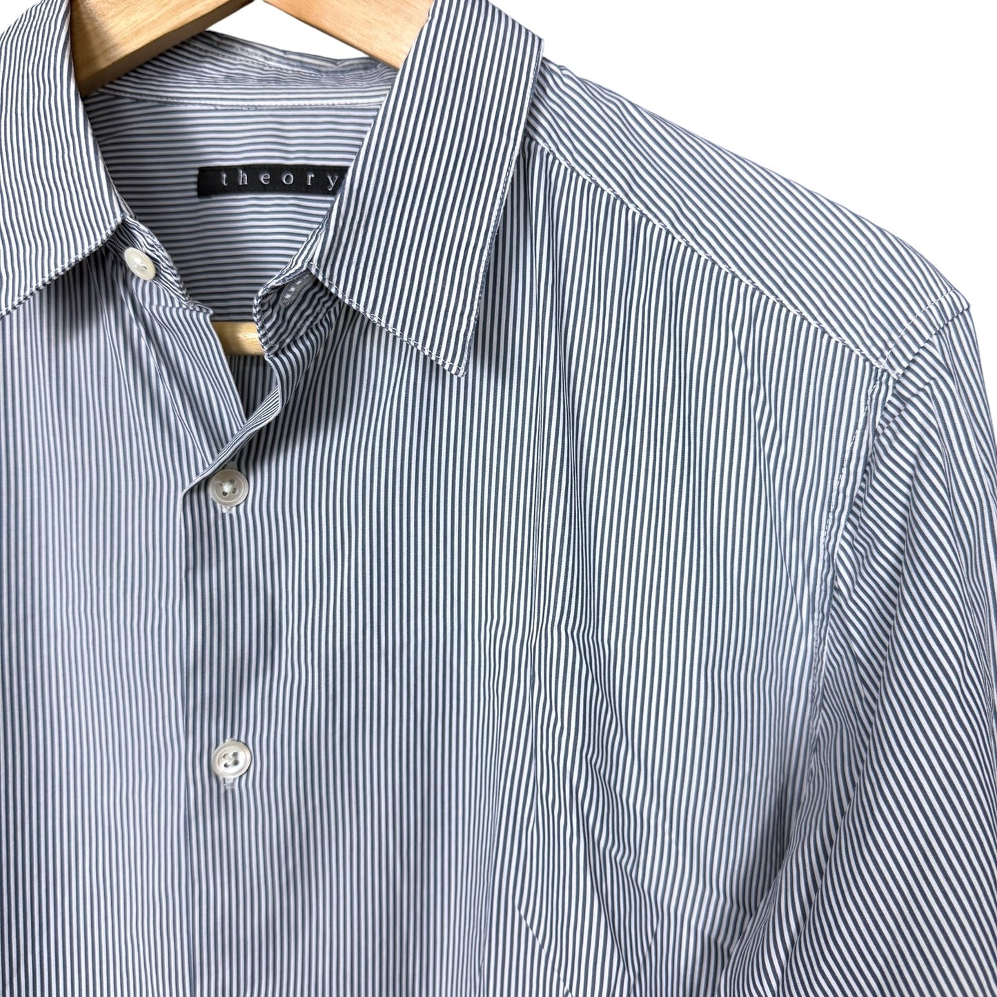Theory Striped Button Down Dress Casual Shirt Mens Small White Blue Work Office