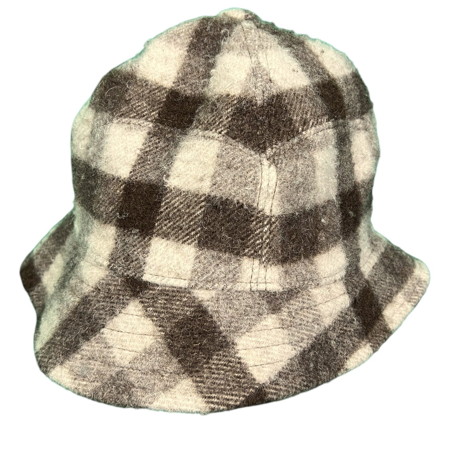 Gucci Orgasmique Patch Bucket Brown & White Plaid Bucket Hat - $530 Retail