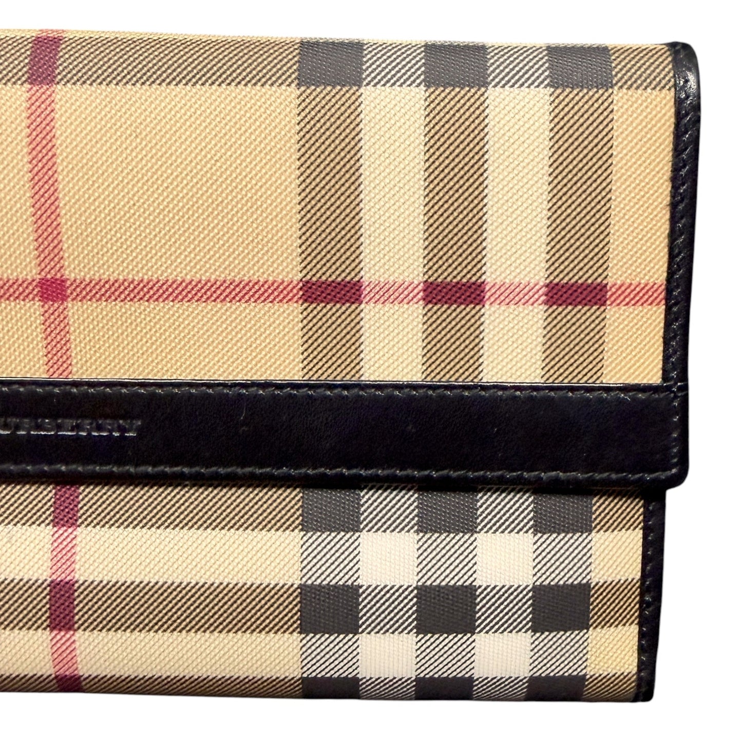 Authentic Burberry Nova Check Continental Long Wallet Black Leather Trim Luxury