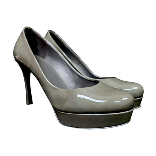 YSL Saint Laurent Paris Nude Gray Patent Leather Platform Heels - $795 Retail