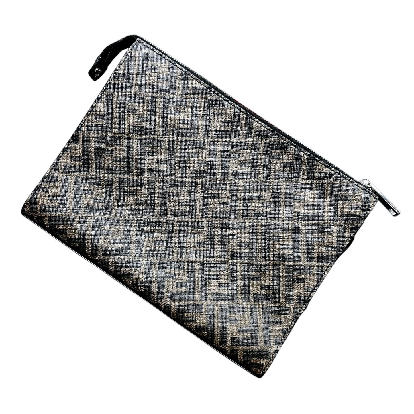 Fendi Diagonal Clutch Brown FF Logo Black Trim - $1,250 Retail