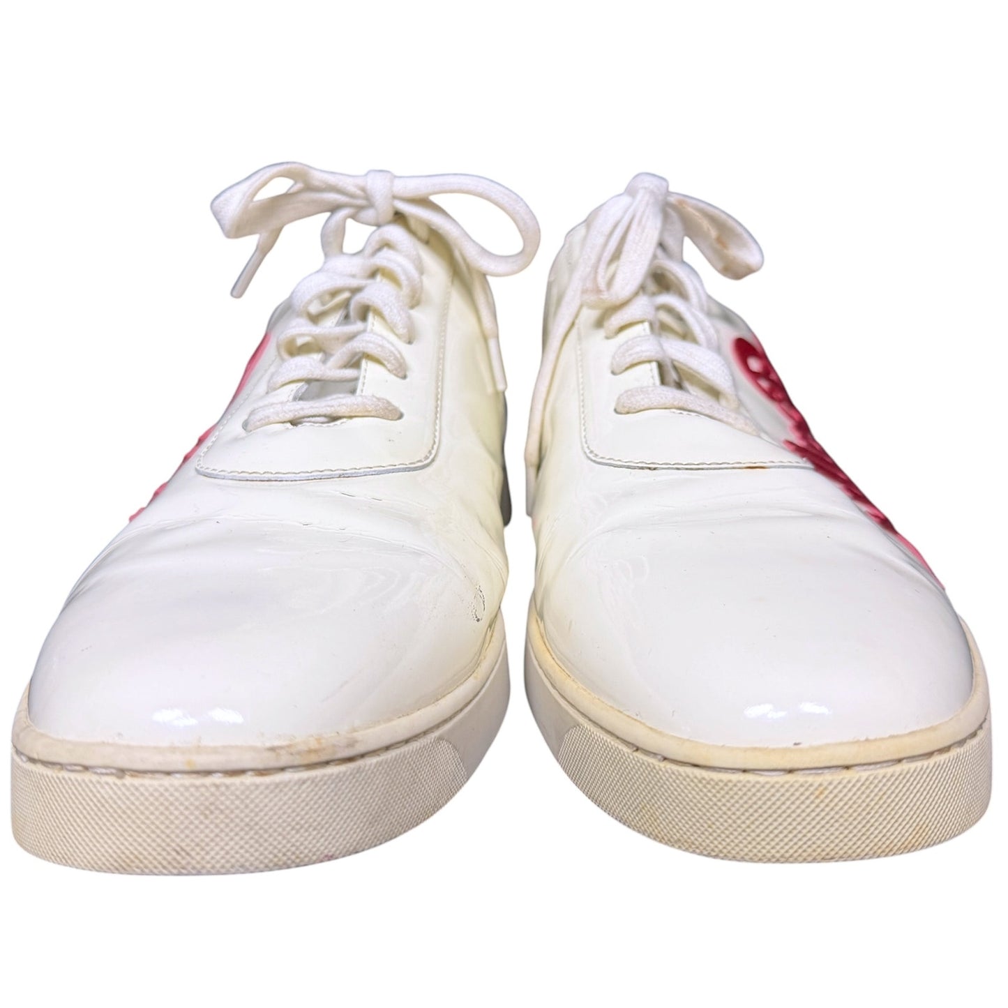 Bally White Patent Leather Men's 11 Cursive Logo Spellout Sneakers Luxury Rare