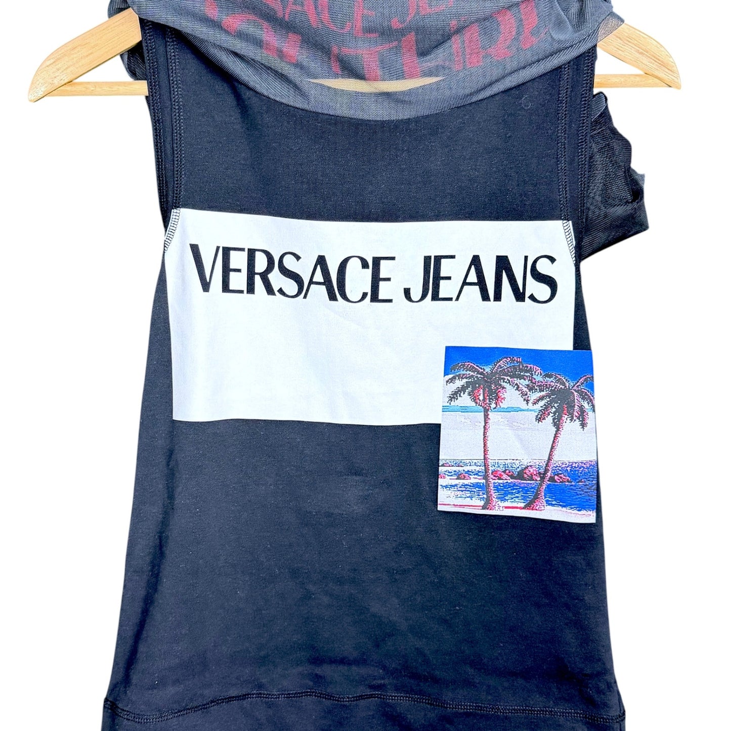 Versace Jeans Couture Women's Medium Mesh Over Tank Top Graphic T-Shirt Blouse