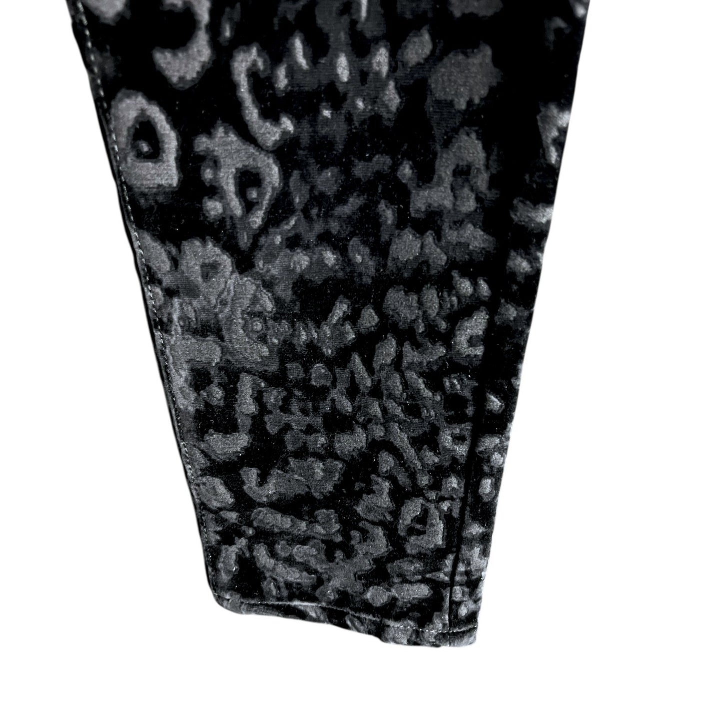Saint Laurent Flocked Velvet Leopard Print Slim Black Jeans - Size 25 - $575 Retail