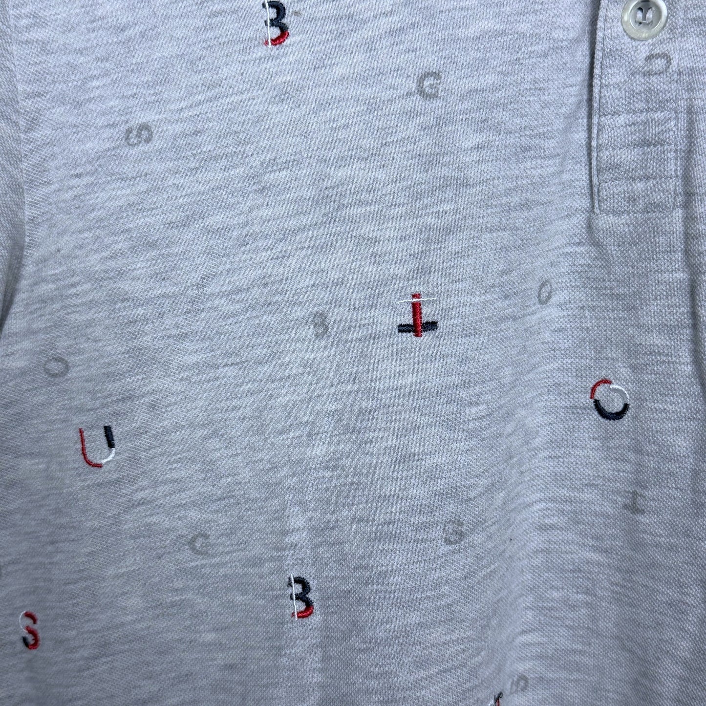 Boss Hugo Boss Gray All Over Embroidered Logo Men's Medium Pima Polo Shirt