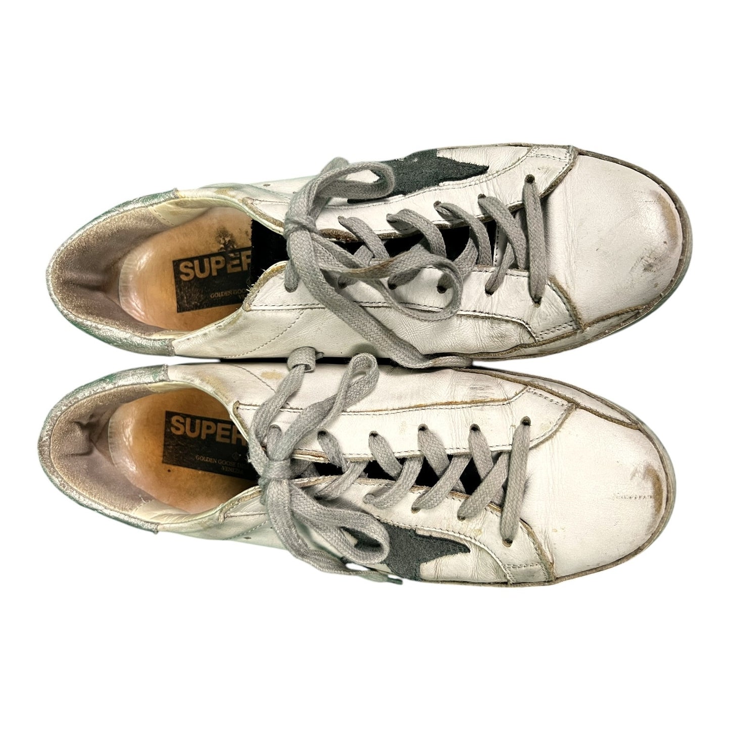 Golden Goose Superstar Distressed Leather Sneakers White Silver - $530 Retail