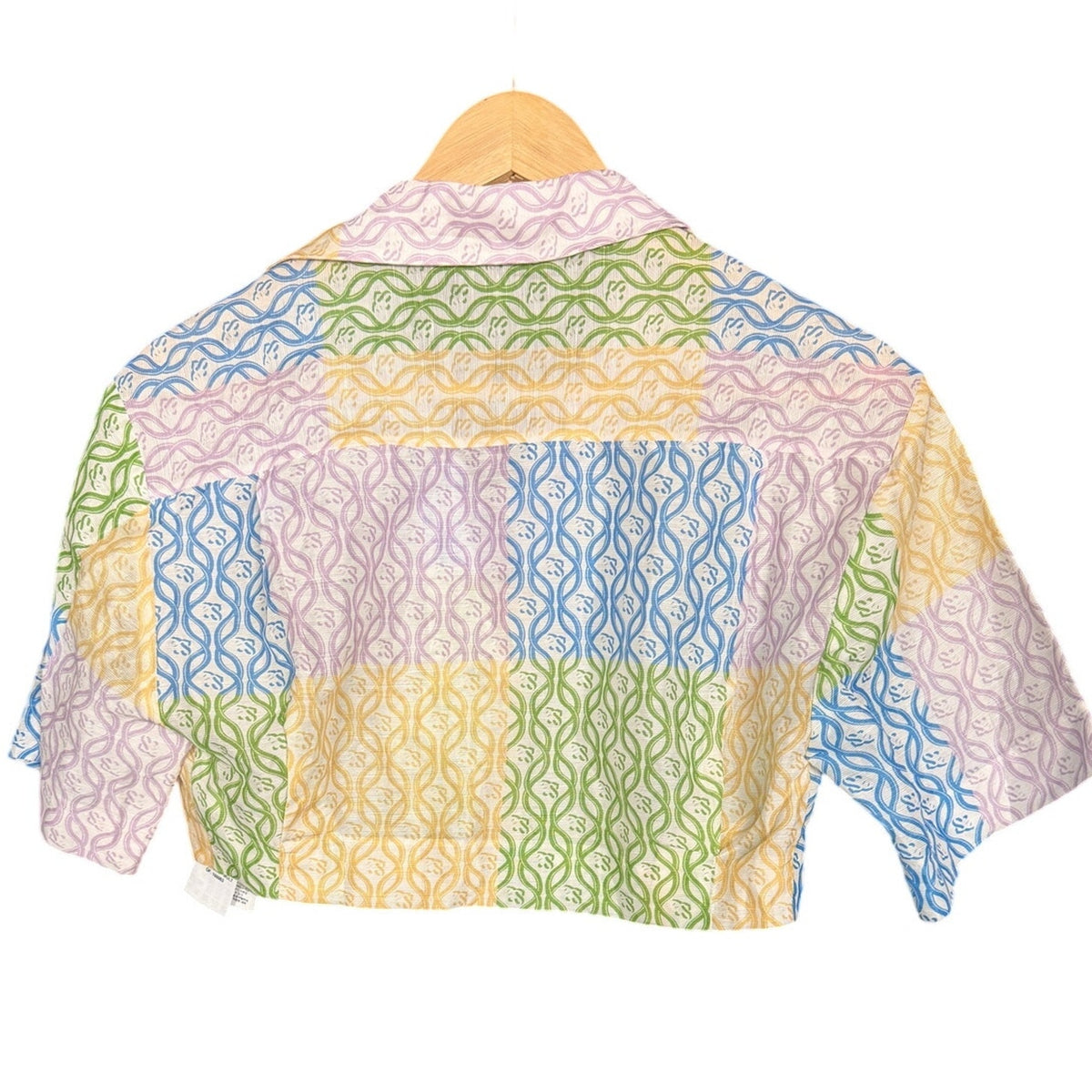 Sandro Multicolor Square SS Logo Leona Women's Small Crop Top Vacation Luxury