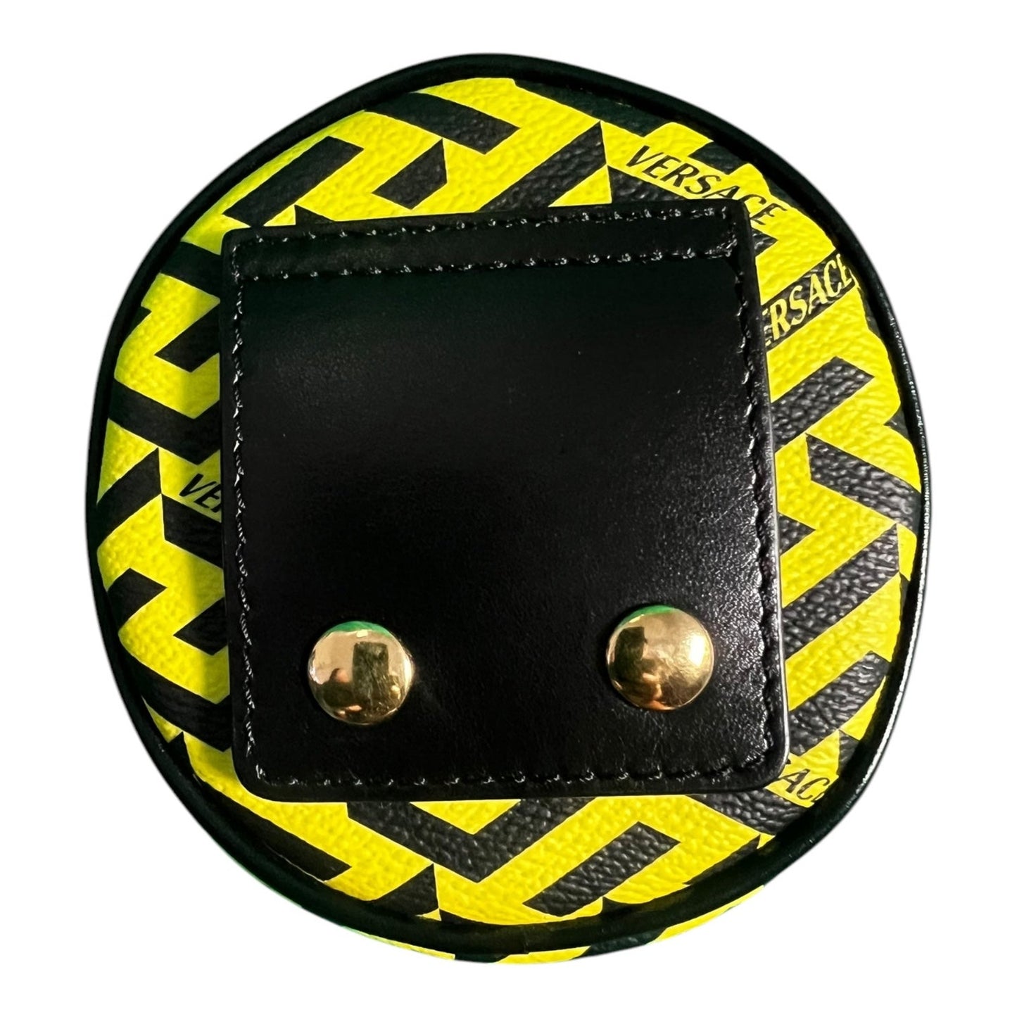 Versace La Greca Round Pouch Coin Cosmetic Belt Bag $575 Retail Bright Yellow