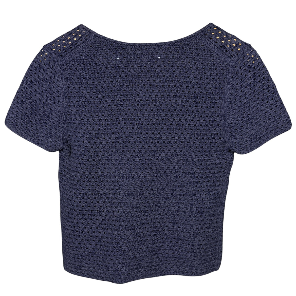 Vince Women's Small Navy Blue Open Knit Pointelle Cotton Short Sweater Boho