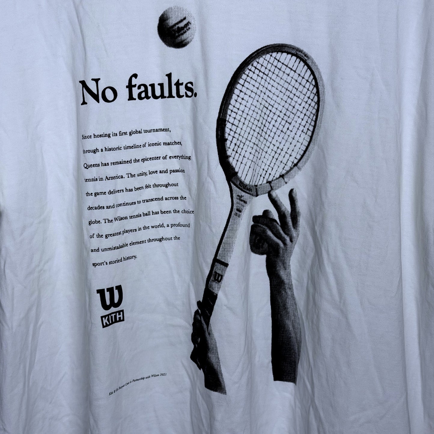 Kith x Wilson No Faults Men's XL White T-Shirt Streetwear Casual Collab Tennis