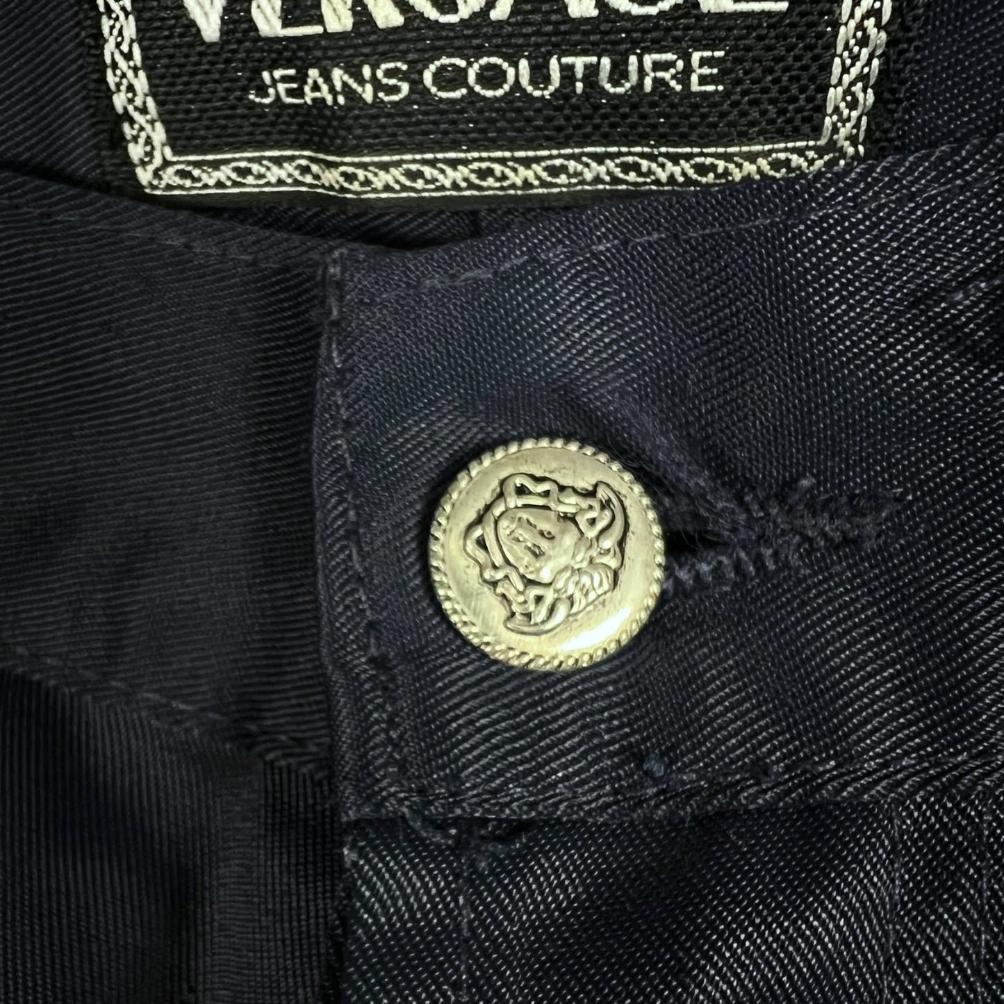 Versace Jeans Couture Navy Blue Coated Straight Leg Denim Jeans Vintage Y2K