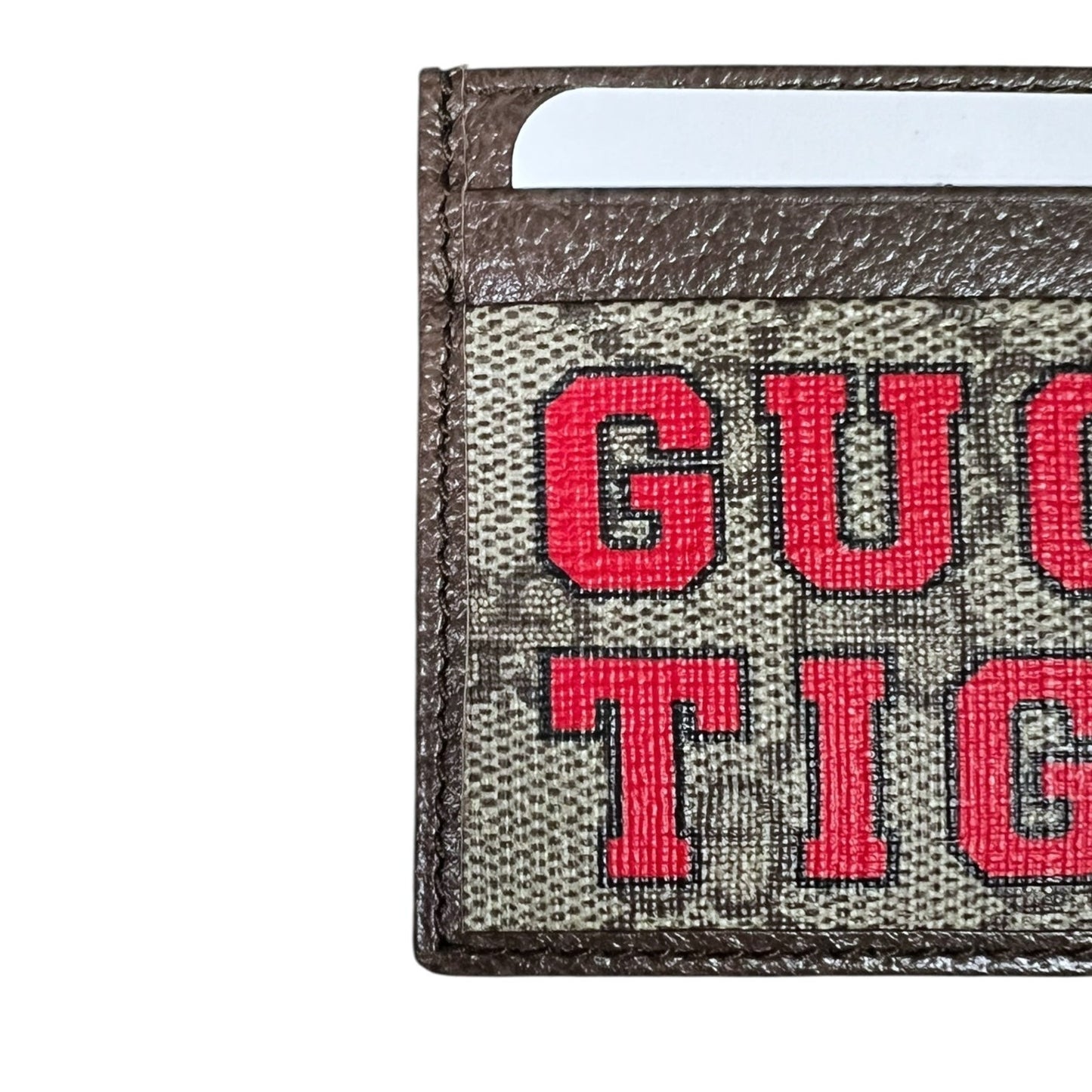 Gucci Tiger GG Monogram Card Case Red Brown Spellout Striped Luxury New in Box