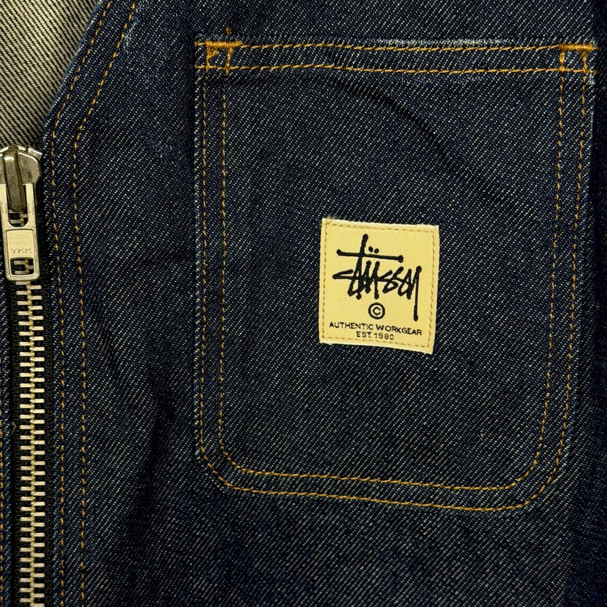 Stussy Workgear Indigo Blue Full Zip Denim Jean Vest Men's Large Utility Skater