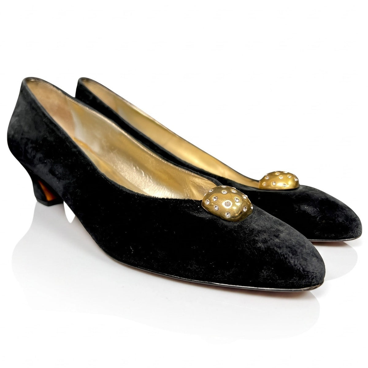 Vintage Salvatore Ferragamo Black Velvet Kitten Heel Pumps Shoes US 9 Luxury