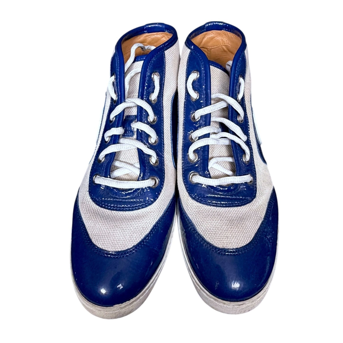 Gucci Two Tone Canvas and Patent Leather Hi-Top Sneakers