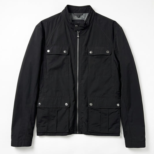 Hugo Boss Men's Black Field Jacket Military Utility Coat Pocket Zip Snap 42R