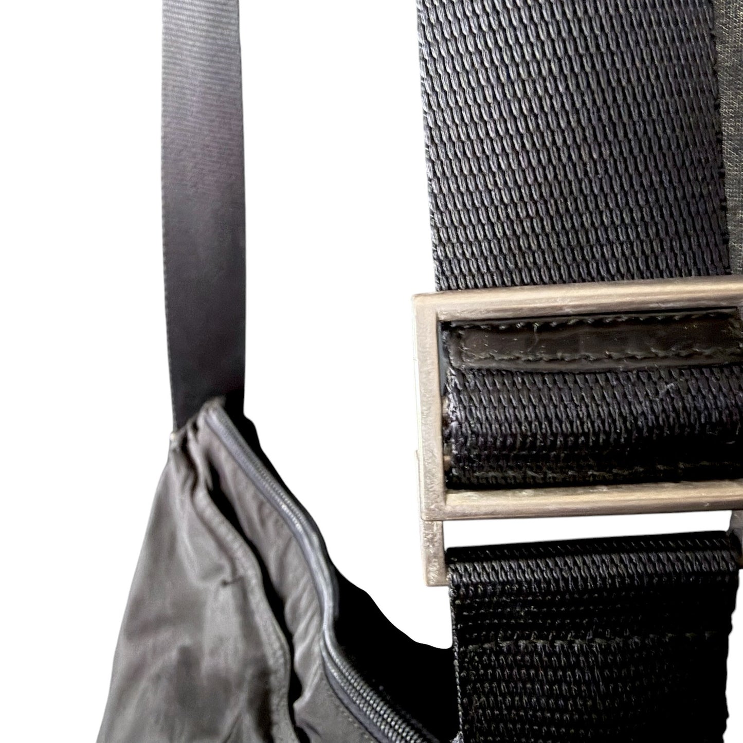 Prada Tessuto Black Nylon Medium Shoulder Bag Vintage Zip Closure Luxury