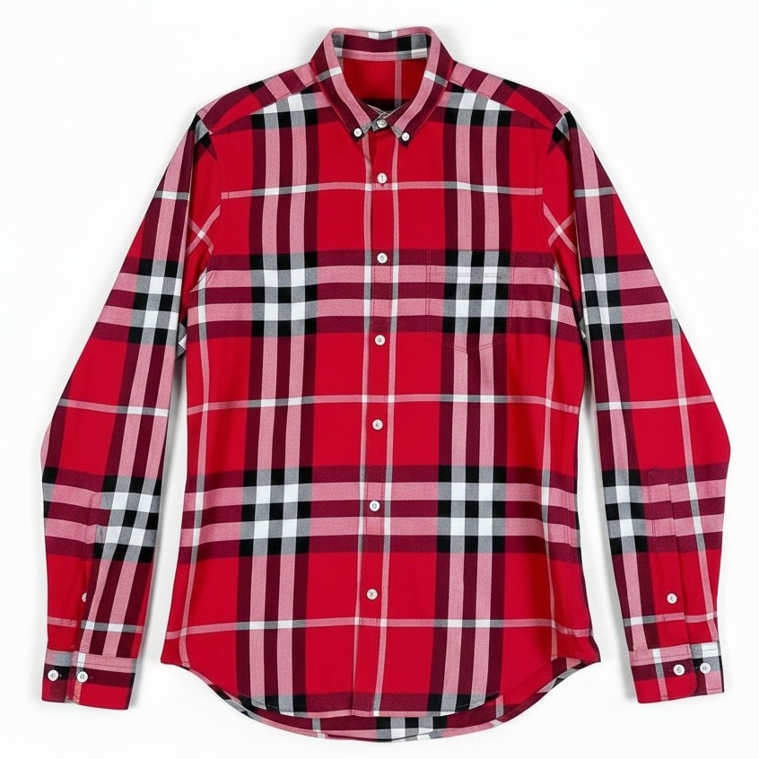 Burberry Brit Red Classic Check Print Men's Medium Button-Down Shirt Preppy Lux
