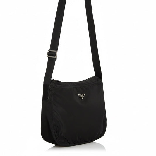 Prada Tessuto Black Nylon Medium Shoulder Bag Vintage Zip Closure Luxury
