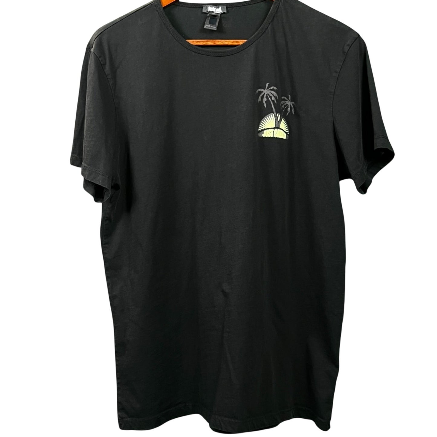 ust Cavalli Beachwear Men's XL Logo T-Shirt Palm Trees Black Vacation Summer