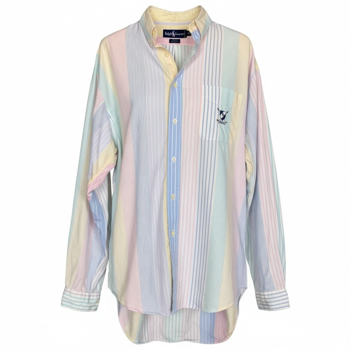 Vintage Polo Ralph Lauren Pastel Striped Men's XL L/S Golf Emblem Tilden Shirt