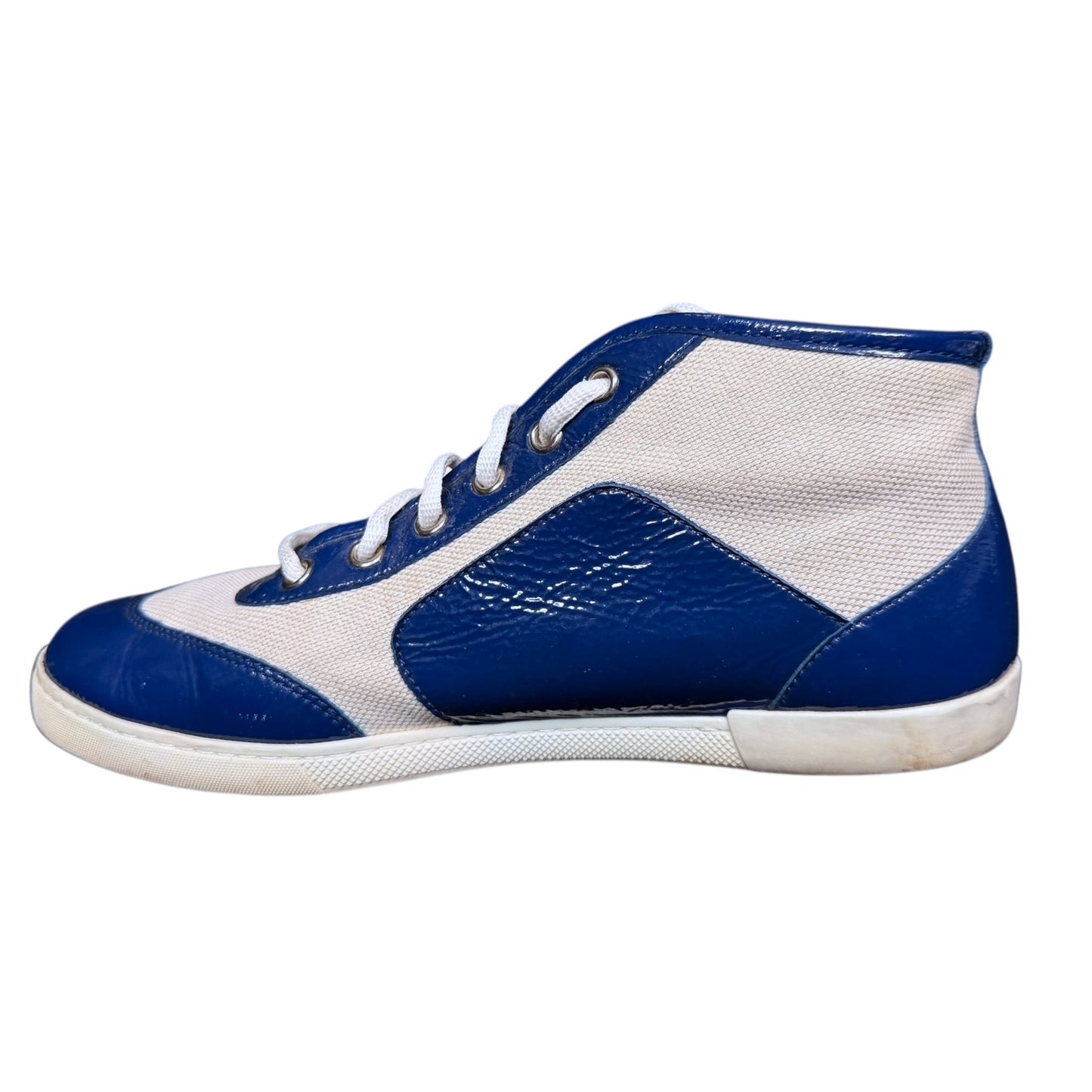 Gucci Two Tone Canvas and Patent Leather Hi-Top Sneakers