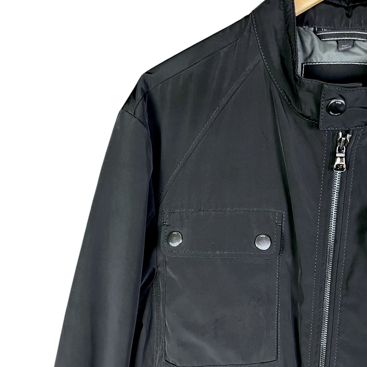Hugo Boss Men's Black Field Jacket Military Utility Coat Pocket Zip Snap 42R
