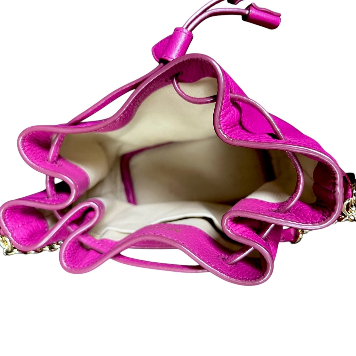Bally Mini Top Handle Pink Pebbled Drawstring Bucket Bag $795 Retail Luxury