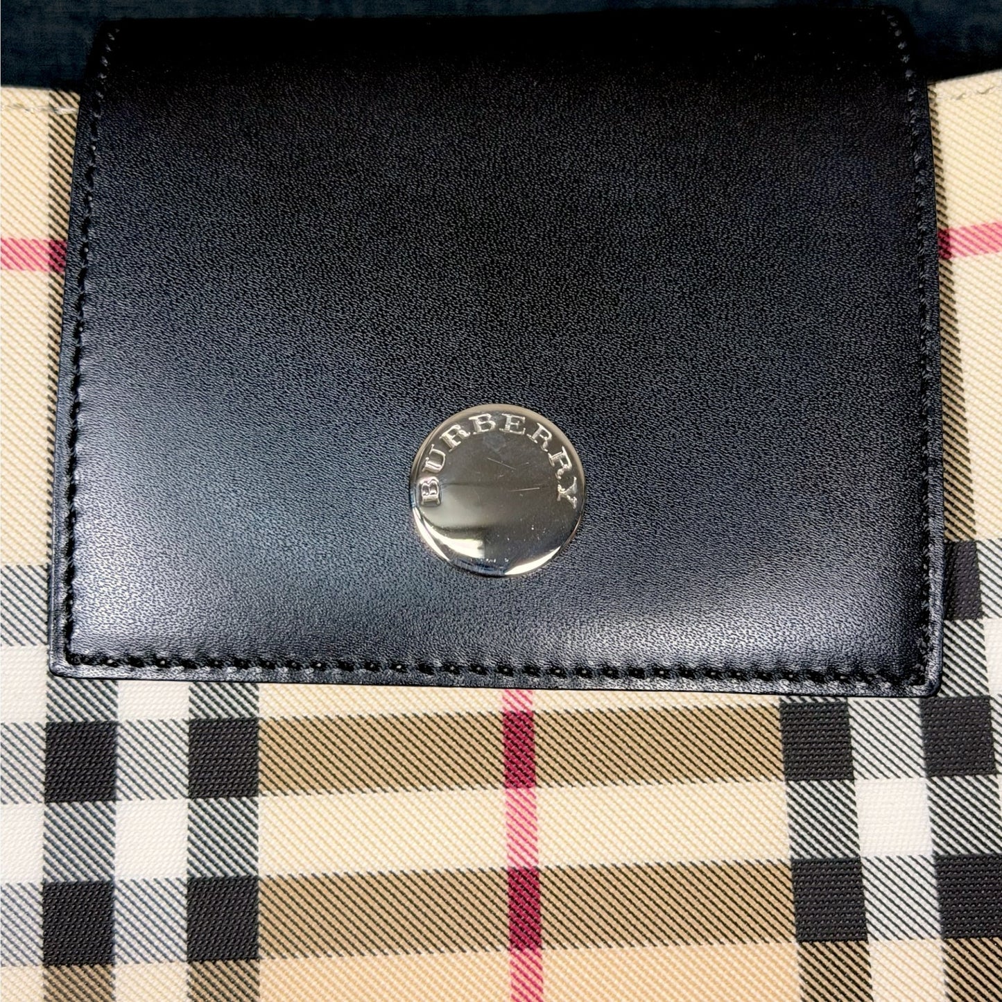Burberry Nova Check Top Handle Bag Purse Silver Metal Leather Trim Luxury