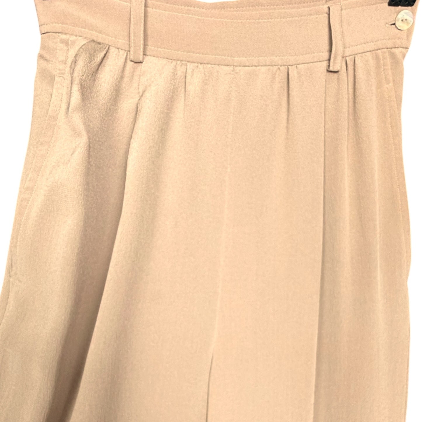 Dusan 100% Silk Flowy Pleated Tan Cuffed Women's L EU 42 Slacks Pants Career NWT
