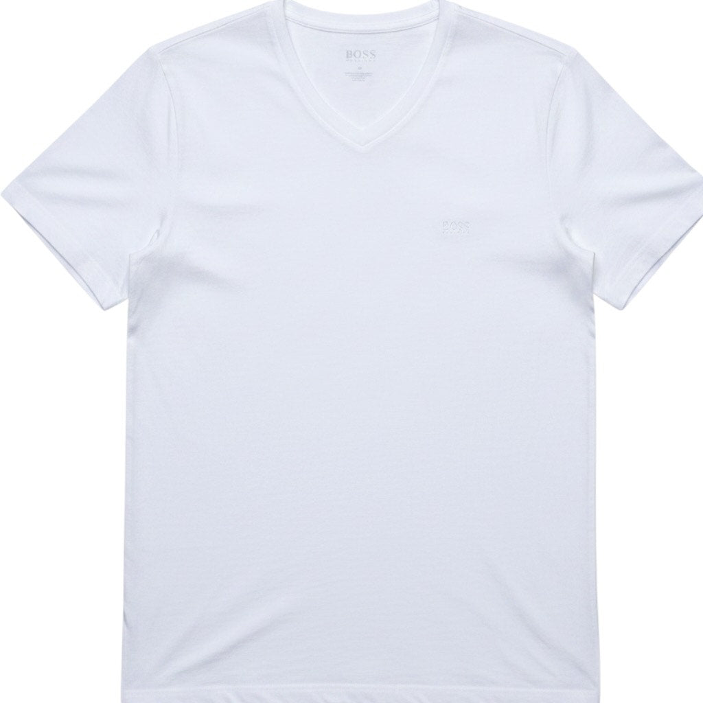 Hugo Boss White Modern Fit V-Neck Men's Medium Embroidered Logo T-Shirt Casual