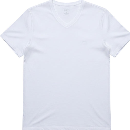Hugo Boss White Modern Fit V-Neck Men's Medium Embroidered Logo T-Shirt Casual