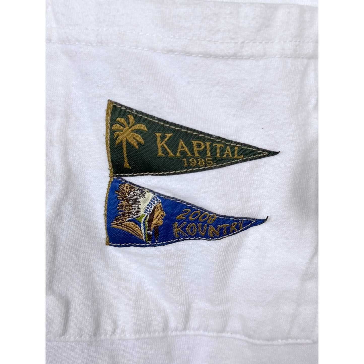 Kapital Pennant Flags Men's Medium White Boxy Pocket T-Shirt Japan Streetwear