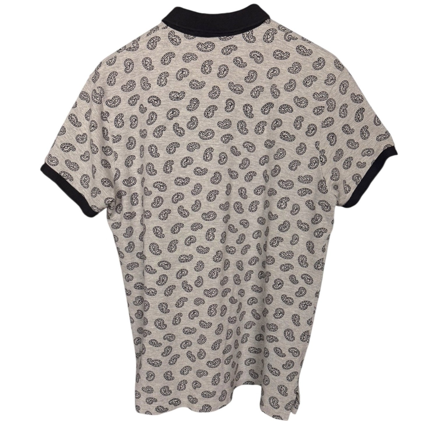 Marc Jacobs Paisley Print Gray Polo Navy Blue Trim Mens Large Preppy Work Casual