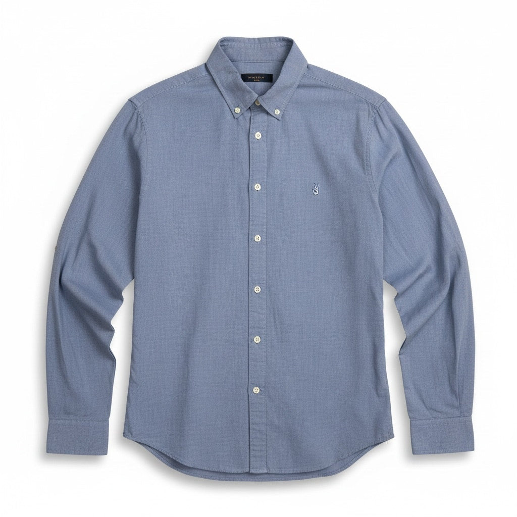 John Varvatos USA Light Blue Chambray Peace Logo Men's M Button Down Shirt