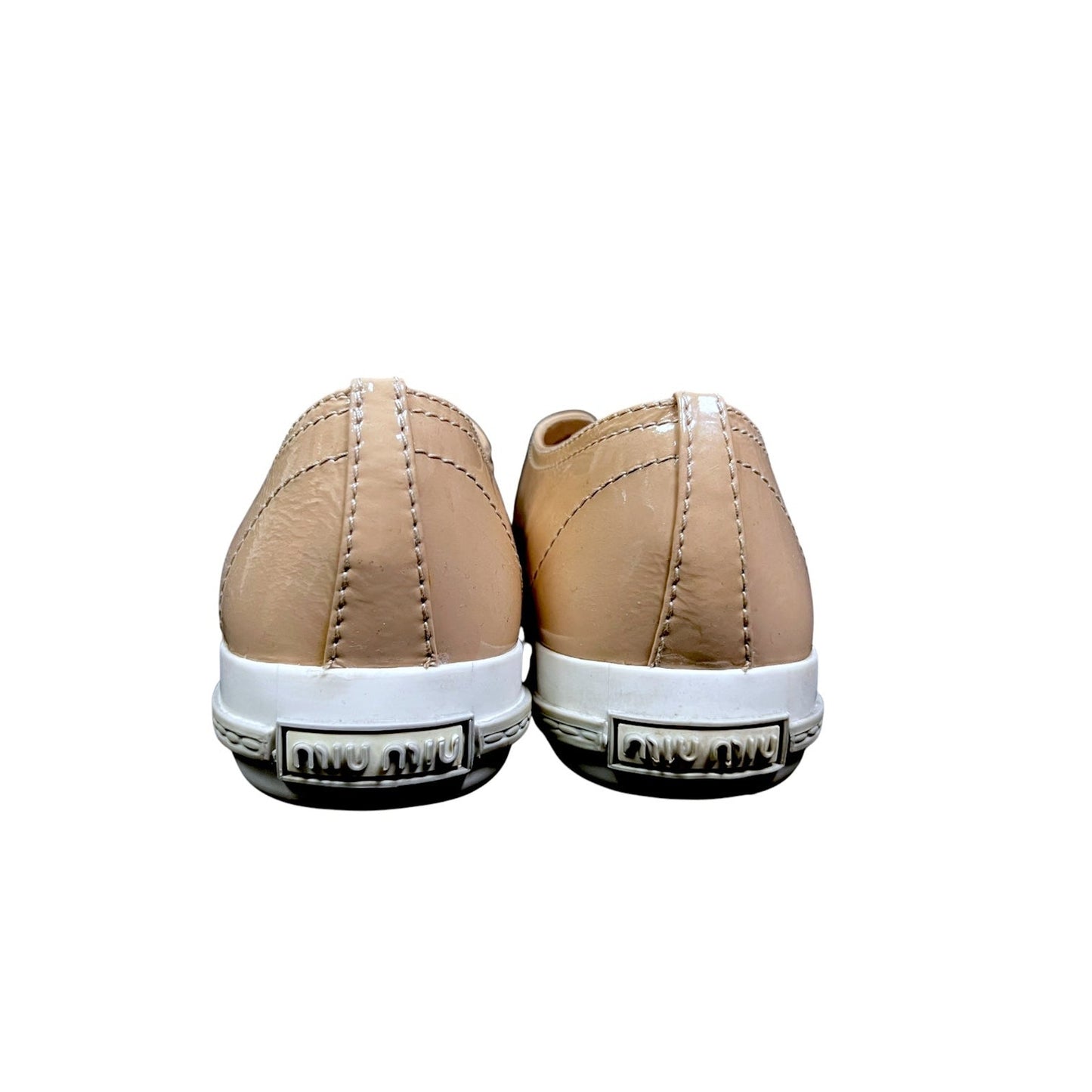 Miu Miu Crystal Embellished Patent Leather Beige Sneakers $1,120 US 7.5/8 EU 38