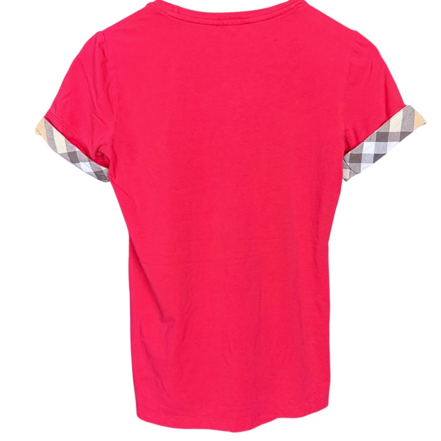 Burberry Brit Dark Pink Nova Check Cuff Women's Small T-Shirt Top $290 Retail