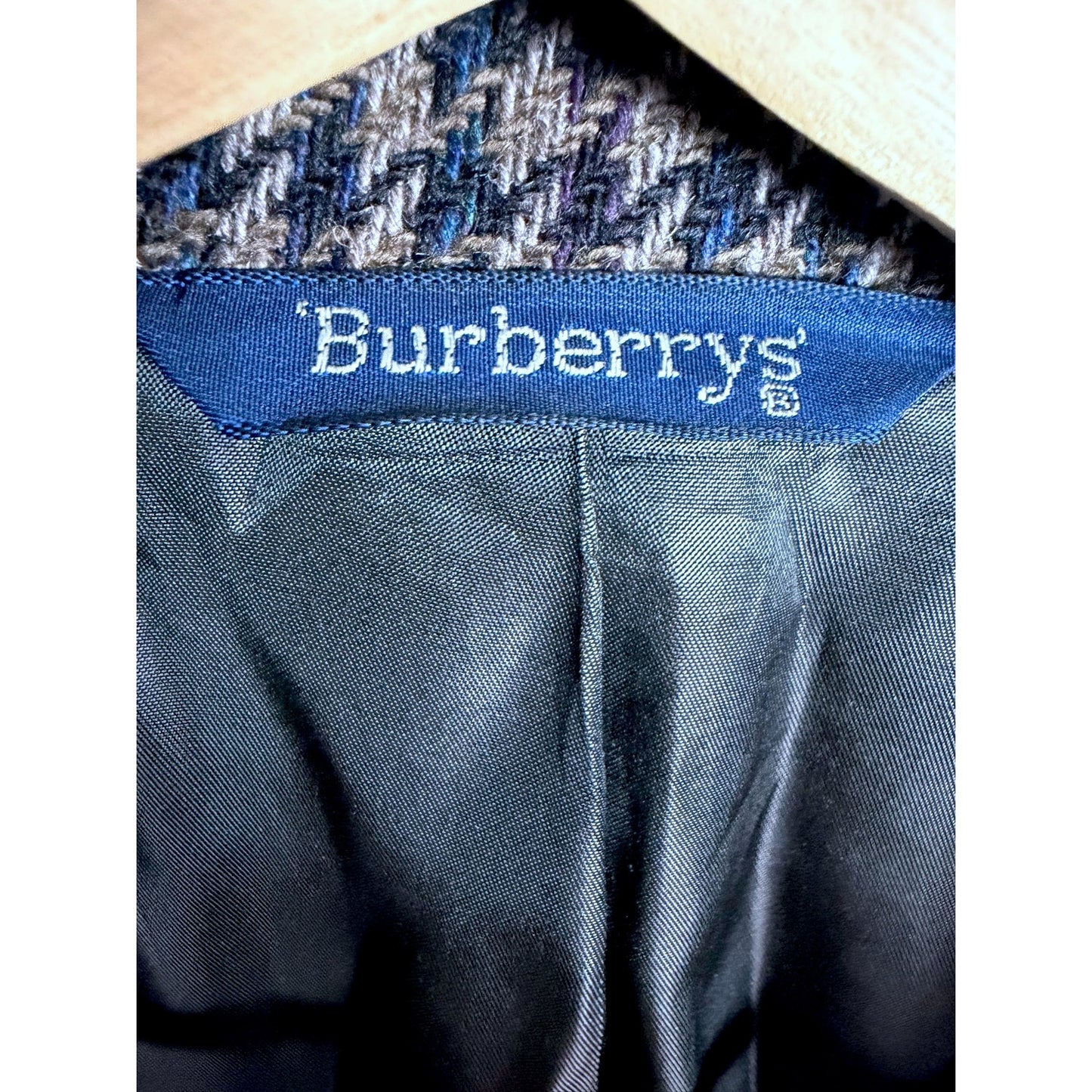 Vintage Men's Burberrys London 100% Tweed Wool Brown Houndstooth Blazer 42R