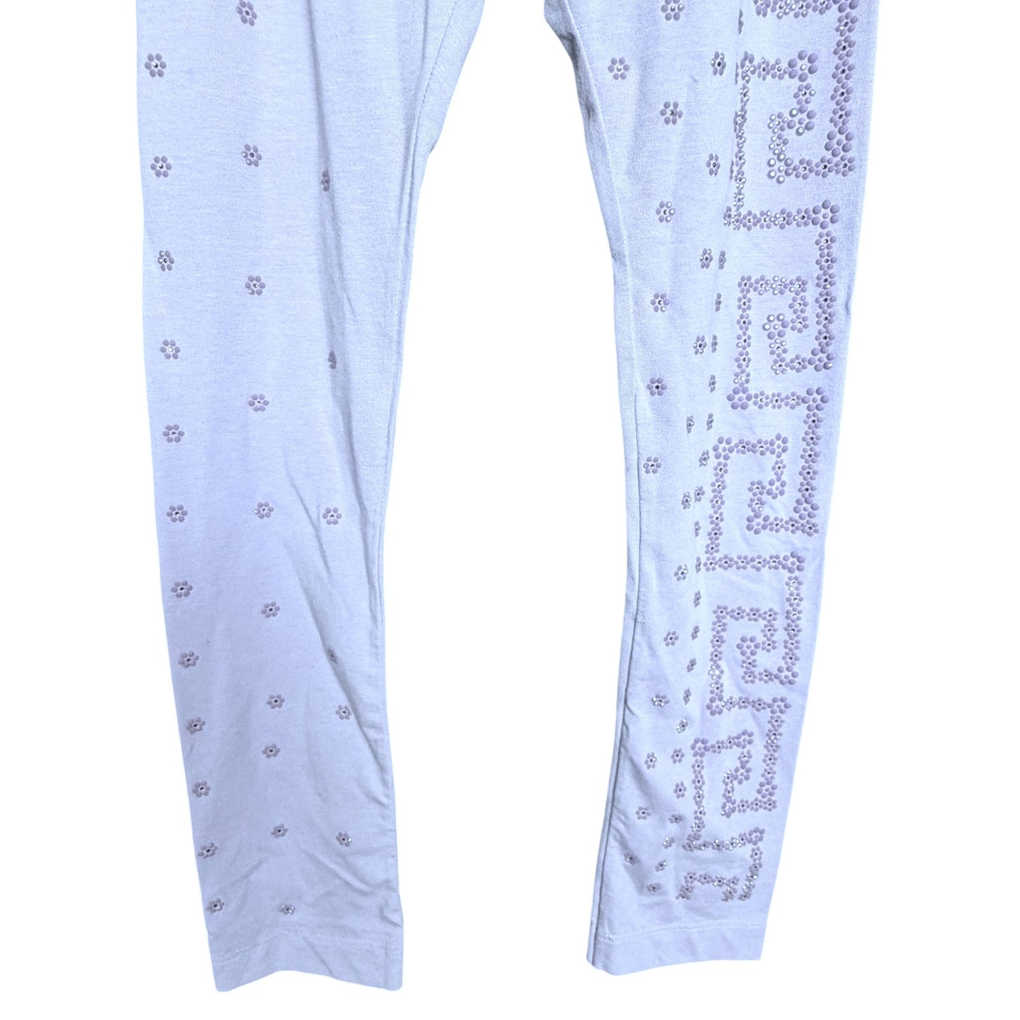 Young Versace Light Purple Greco Rhinestone Floral Girls Small Stretch Pants NWT