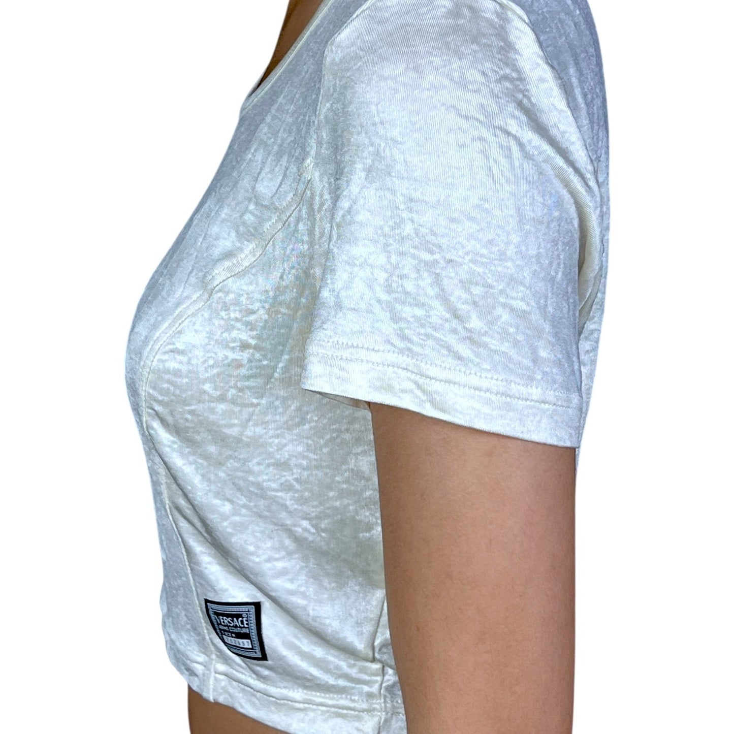 Versace Jeans Couture Womens Medium Vintage Shimmery Crop Top Shirt $200 Retail